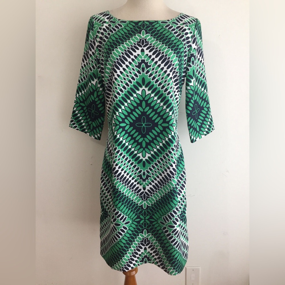 Banana Republic Bateau Neck Sheath Dress Emerald Green, Navy & White Size 12